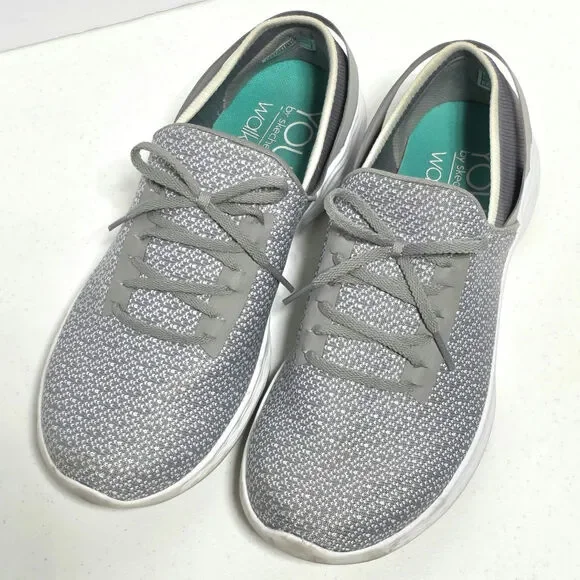 Skechers You Inspire Slip-On Walking Shoe Sneaker Womens 8.5 Gray Faux Lace Up - Picture 4 of 15